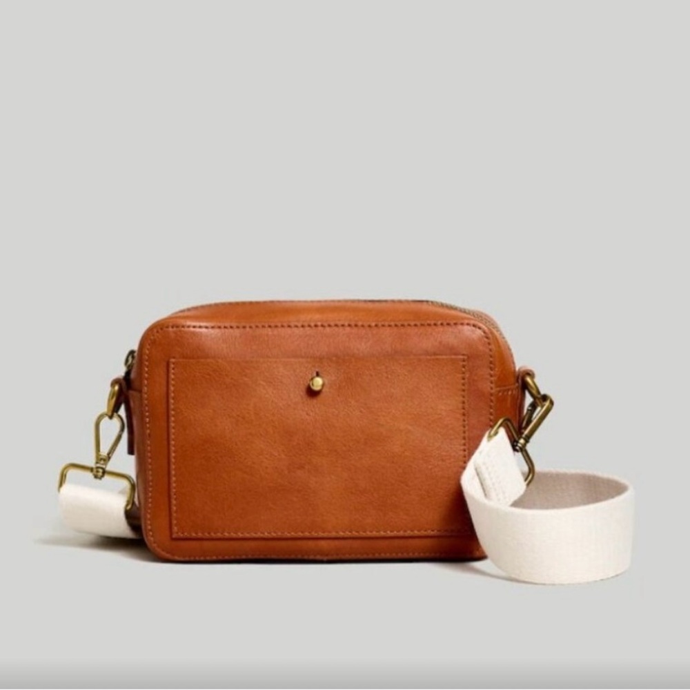 Madewell Tan and White Crossbody Bag with Gold Hardware